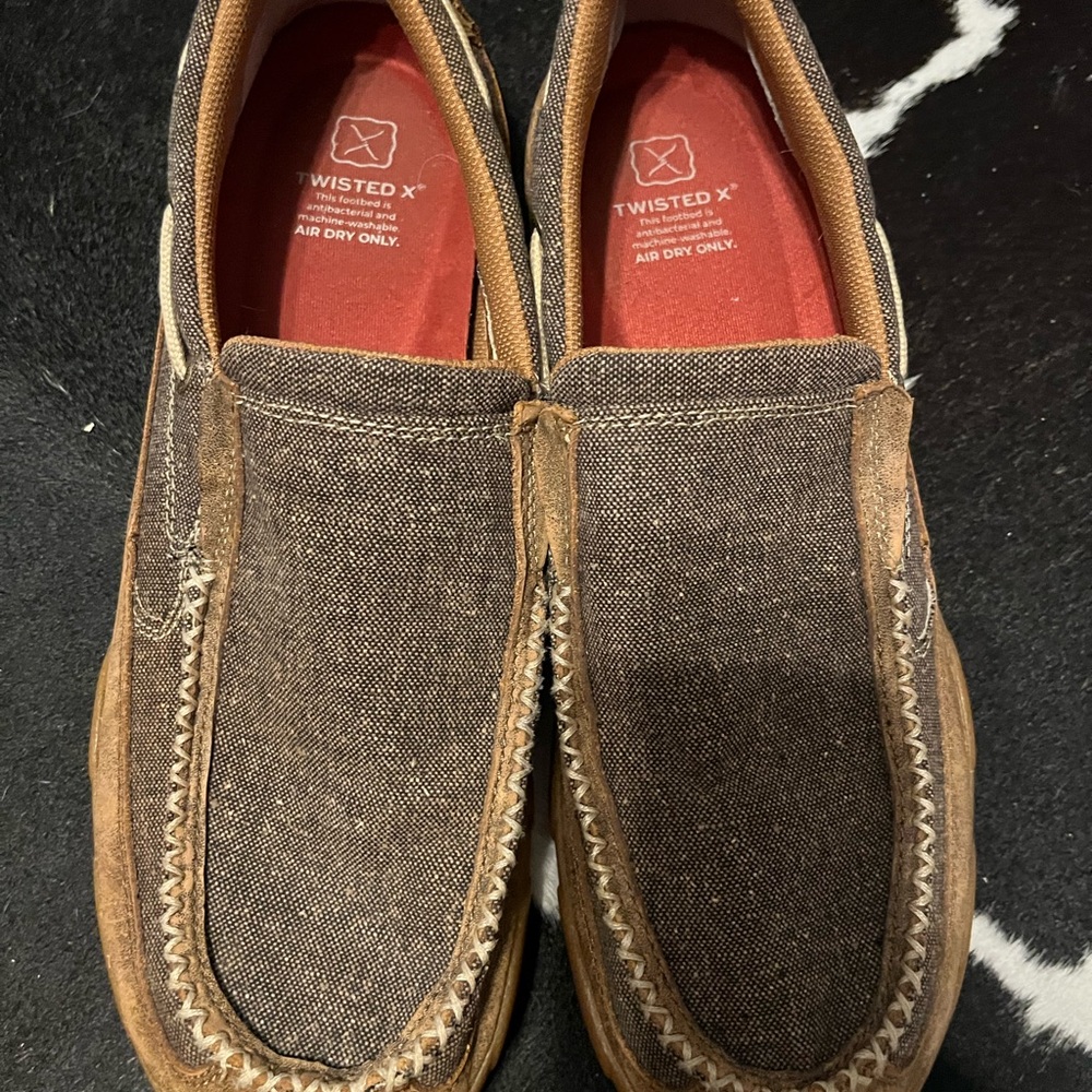 Twisted X Men's Brown Canvas Slip-On Loafers with Red Insole